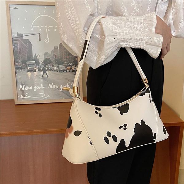 

ins designer women milk cow pattern baguette underarm bag leather handbags vintage tote messenger bag shoulder bags