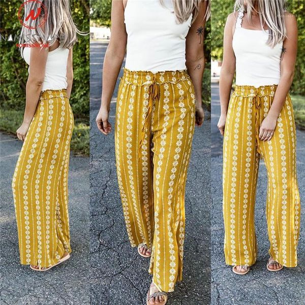 

fashion women summer wide leg pants for streetwear holiday drawstring design mid waist print casual loose thin long trousers1, Black;white