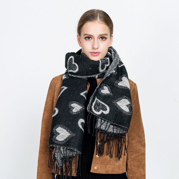 

korean version new love shape design silver silk imitation cashmere tassel scarf shawl women's dual purpose thickening warm, Blue;gray