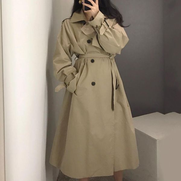 

spring autumn fashion casual women's trench coat long outerwear loose clothes for lady with belt, Black;white