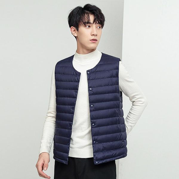 

men's vest jacket sleeveless light down padded jacket round neck vest korean style trendy slim men's warm waistcoat1, Black;white