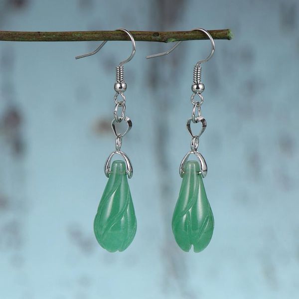 

dangle & chandelier 2021 women fashion magnolia drop earrings natural stone green aventurine flower pendant earring ear hooks danglers jewel, Silver