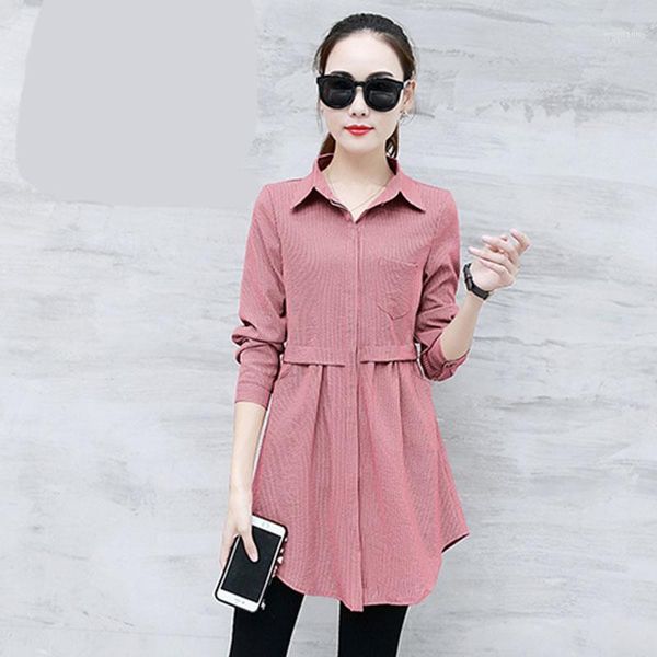 

2020 summer new women blouse and shirts solid slim long turn-down collar office lady elegant shirts outwear 1, White