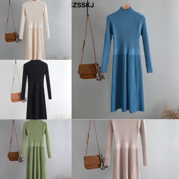 

elegant ol turtleneck slim long sweater dress women thick knit autumn winter dress female slim a-line basic dress casual h1210, Black;gray