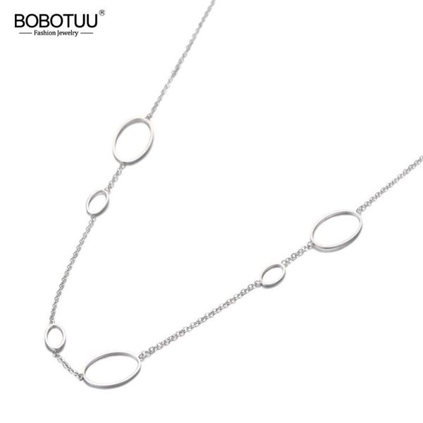 

bobotuu bohemia stainless steel oval geometry choker necklace jewelry rose gold chain link pendant necklace for women bn19120, Golden;silver