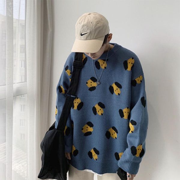 

2021 autumn and winter new men sweater casual knitwear pullover men loose fashion o-neck pullovers sweaters, White;black