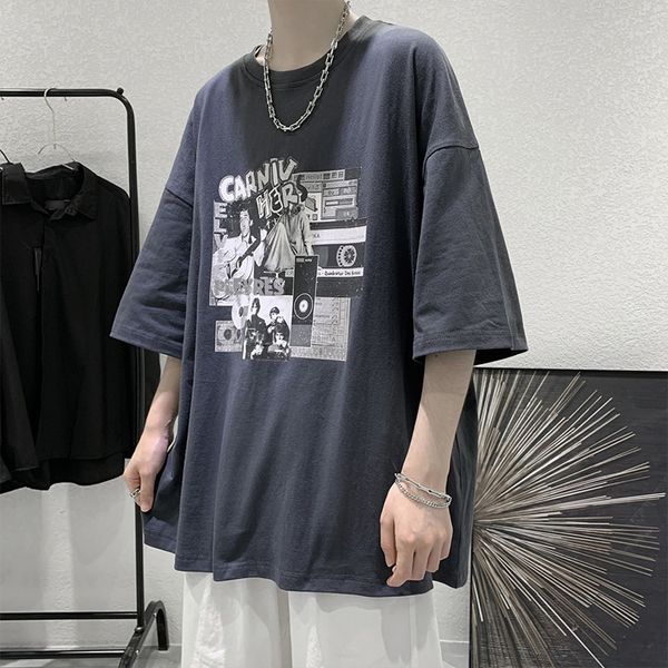 

men's short personalized print summer korean loose fashion brand half sleeve t-shirt, White;black
