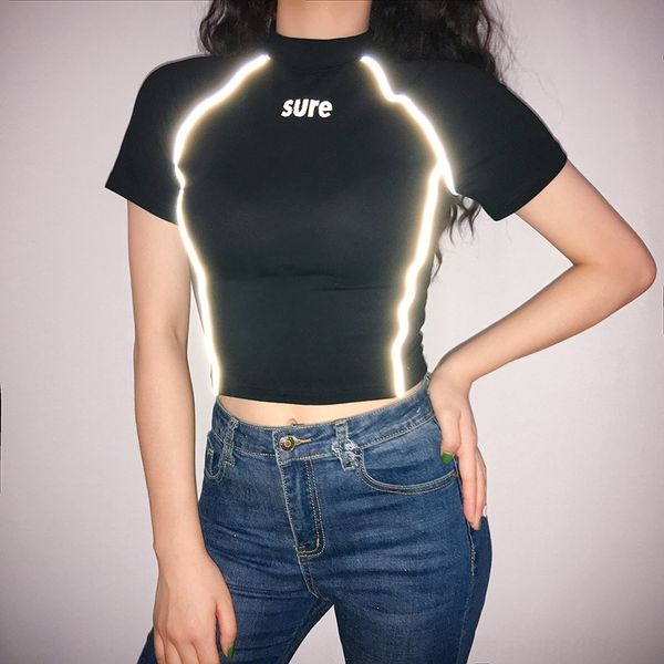 

vjxtu новый зуб платье 2020 формообразование моды универсальный светоотражающие женщин шеи летом команда t-shirt пальто футболки верхней top, White