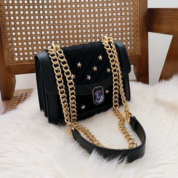 

pure velvet striped crossbody bag for women chain square flap bags fashion solid color messenger purse and handbag