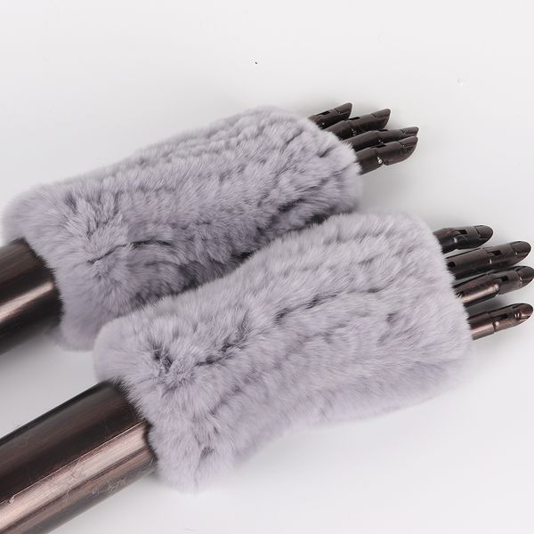 

новые женщины 100% real genuine трикотажные шерсти кролика rex варежки теплые lady real fur перчатки без пальцев handmade knit мех варежки 2, Blue;gray