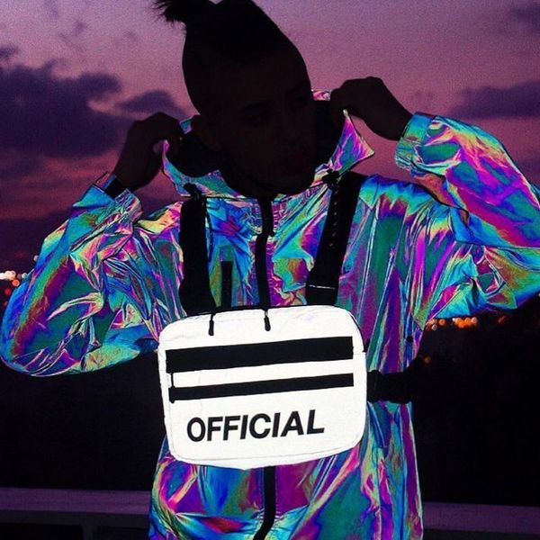

men disco tactical chest pocket trendy chest bag for women outdoor reflective colorful streetwear hiphop chest rig bags c1026