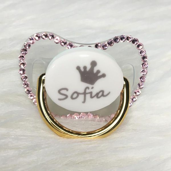 

pacifiers# miyocar custom any name can make gold bling rhinestone pacifier pink dummy bpa baby shower pp-p1
