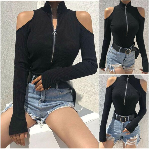 

women's jumpsuits & rompers women fashion streetwear turtleneck long sleeve bodysuit stretch leotard zipper bodysuits slim fit solid co, Black;white