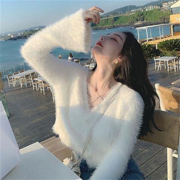 

2020 women simple winter thick cotton clothing loose faux mink down coat female coat casual pockets fashion short outwear1, Black