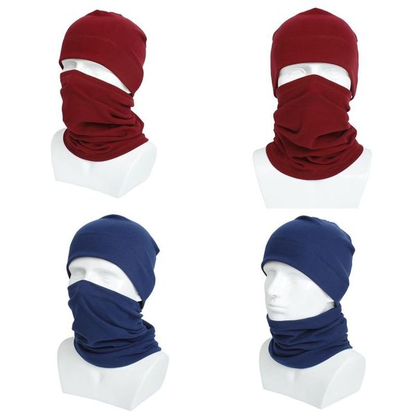 

winter beanie hat circle scarf set faux fleece windproof cap neck warmer, Blue;gray
