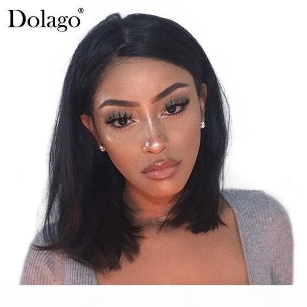 

short bob wig straight lace front human hair wigs for black women 250%density brazilian lace frontal wig pre plucked dolago remy, Black;brown