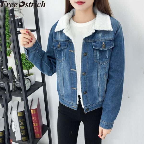

winter denim jacket wool plush warm plus size solid color long sleeve jacket womens casual button pocket fashion coats, Black;brown