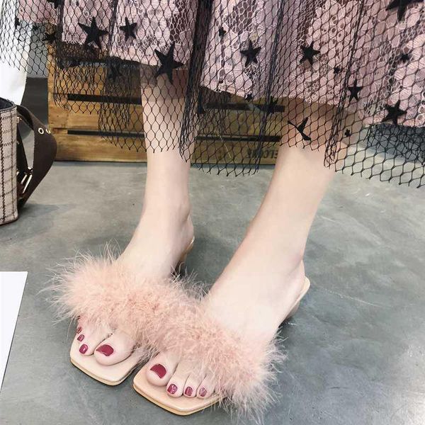 

slippers summer women fashion fur ladies pumps mules slip-on pink low heel office casual shoes slides slipper1, Black