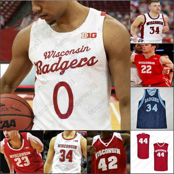 

basketball college jersey wisconsin badgers nate reuvers tyler wahl ben carlson jonathan davis lorne bowman ii steven crowl aleem ford mens, Black