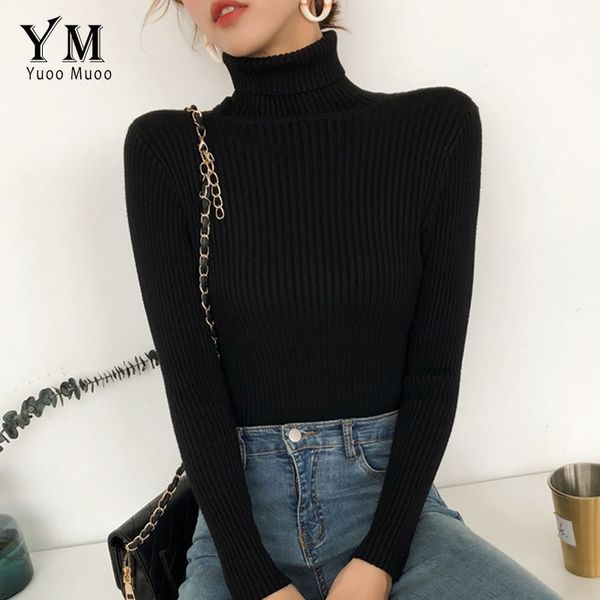 

yuoomuoo good quality comfy turtleneck sweater women korean style pullover jumper winter knitted sweater pull femme y200116, White;black