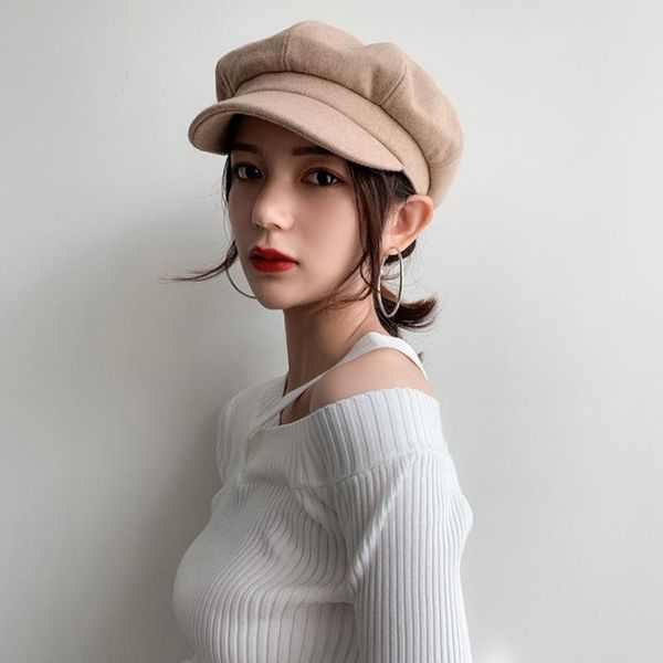 

stingy brim hats berret femme autumn winter retro fashion beret octagonal hat for women gorros de lana bonnet enfant fille, Blue;gray