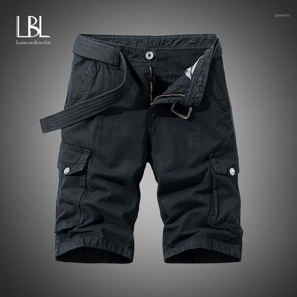 

2020 mens cargo shorts summer army green cotton shorts men loose multi-pocket homme casual bermuda trousers1, White;black