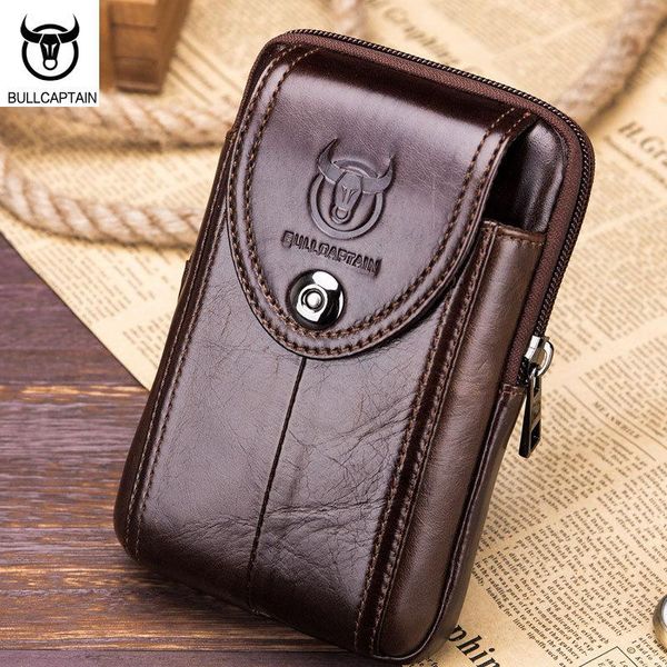 

100% genuine leather small waist pack bag men mobile phone portable pouch zipper bank card holder purse bum belt waist packbag