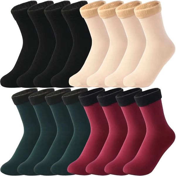 

8 pairs women men winter thick warm thermal socks soft cashmere wool snow socks ladies black khaki velvet boots floor socks 211221, Black;white