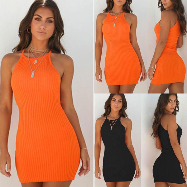 

women summer clothes sleeveless round neck casual slim knitted bodycon sundress solid regular size pullover mini dress, Black;gray