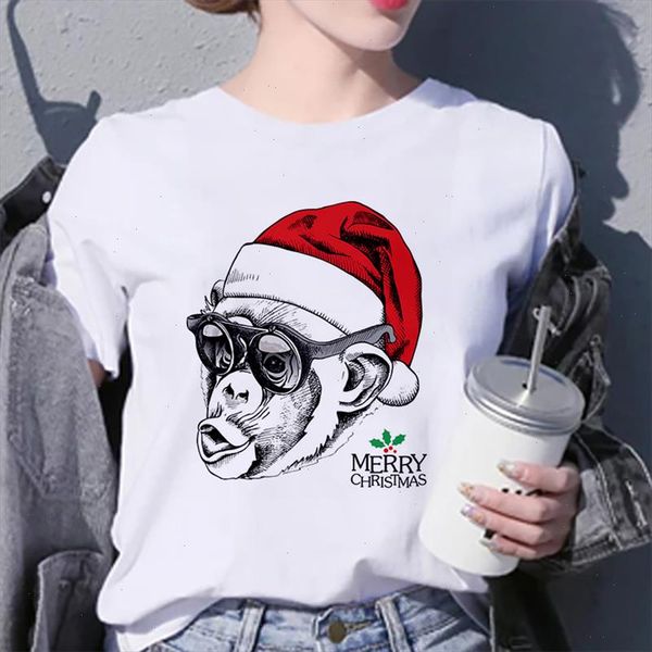 

new t shirt women orangutan with christmas hat printed tshirt female harajuku white o neck fashion casual t shirt clothing