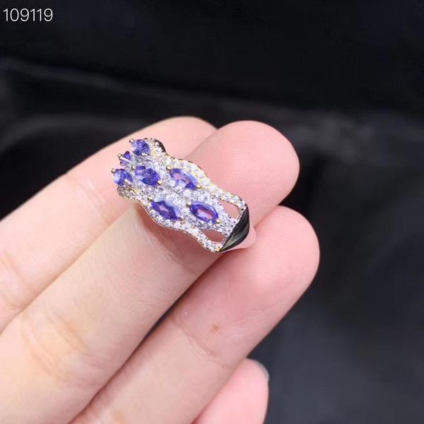 

cluster rings the gift for your mother natural real tanzanite luxury ring gemstone 925 sterling silver fine jewelry, Golden;silver