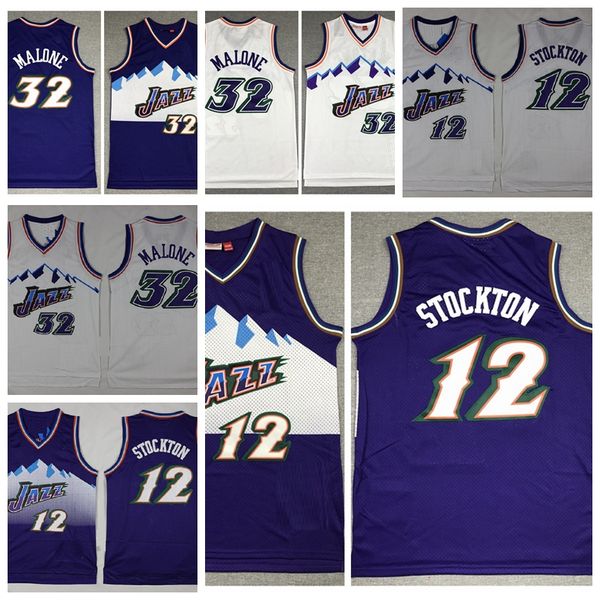 

mens john 12 stockton karl 32 malone retro basketball jersey, Black;red