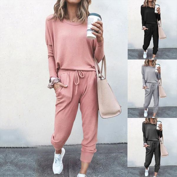 

2021 spring autumn tracksuit women 2 piece set loose comfortable simple style solid color long sleeve casual suit clothes s xxl, Gray