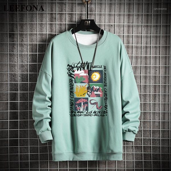 

men's hoodies & sweatshirts leefona fashion crewneck men's graphic oversized harajuku japanese streetwear black hoodie men hoodies