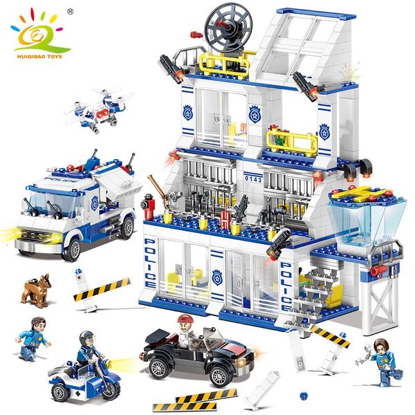 

huiqibao 873pcs police station prison building blocks city policeman figures truck car bricks set educational toys for children sqcjon