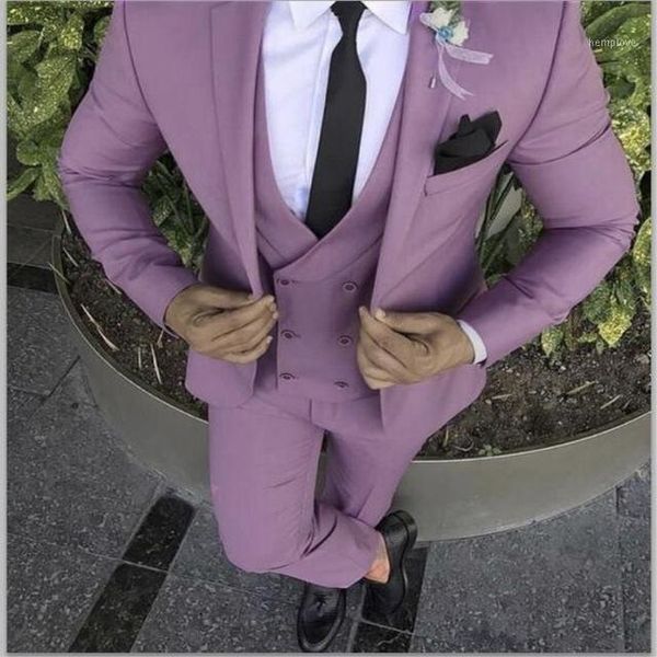 Ternos masculinos Blazers 2021 Últimas Roxo Rosa Magro Magro Fit Custom Feito Casacão Casual 3 Parte Jaqueta Colete Calças Terno Masculino1