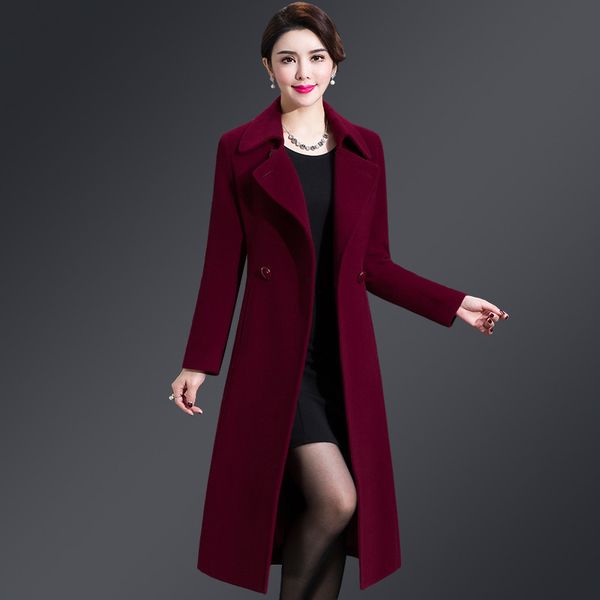 

women woolen coat 2019 autumn winter plus size 5xl elegant long coat female jacket wool blends coat abrigos mujerx1020, Black