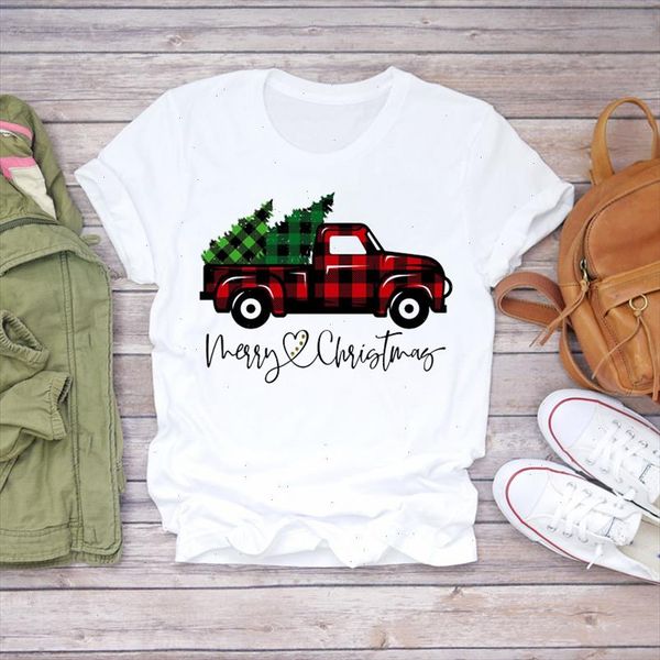 

women t shirts tree fashion 90s plaid gift cute truck merry christmas print lady womens graphic t female tee t shirt, White