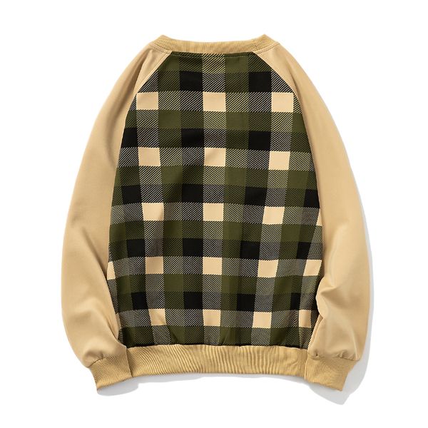 

2021 new mens autumn sweatshirt khaki lattice pattern long sleeve round collar male casual style hoodies man homewear clothing rk8x, Black