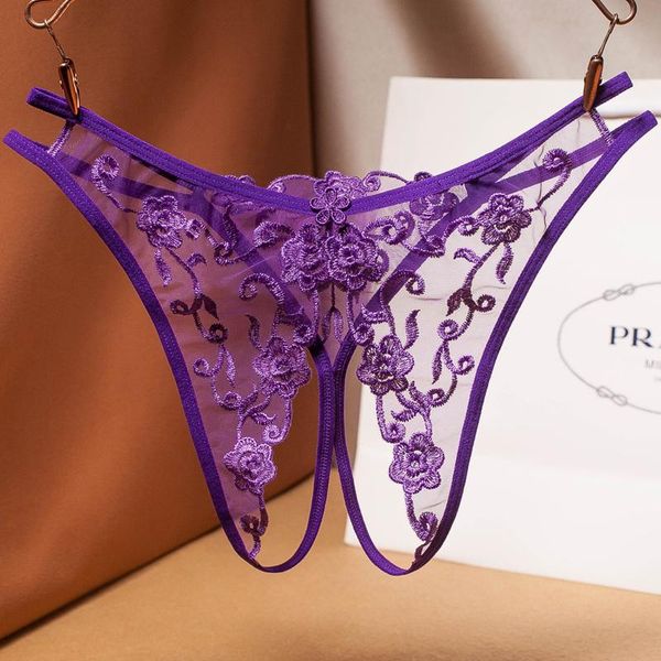 

lingerie women transparent mesh panties embroidery flowers female open crotch thongs hollow new arrival 2235, Black;pink