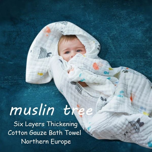 

baby towel cotton cartoon muslin gauze squares cloth infant swaddle bath blankets stuff for newborns kids wash beach 6 layer big lj201026