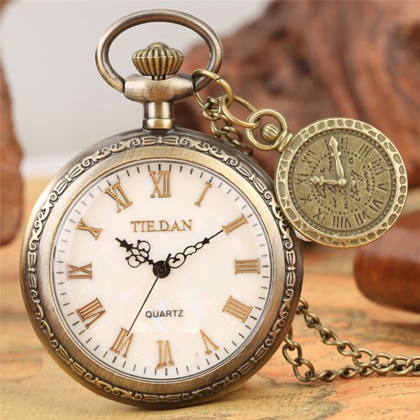 Relógio de bolso estilo antigo com mostrador aberto com algarismos romanos relógios analógicos de quartzo com colar corrente relógio colecionável