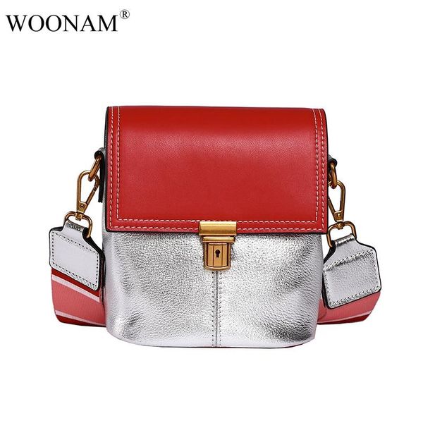 

woonam women new fashion genuine calf leather contrast color 2-tone small cross-body flap satchel shoulder bag wb577