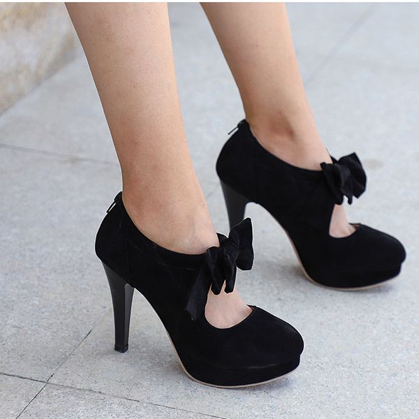 

mcckle women high heels bowtie zip wedding pumps party style female fashion stiletto autumn ladies platform plus size shoes y200702, Black