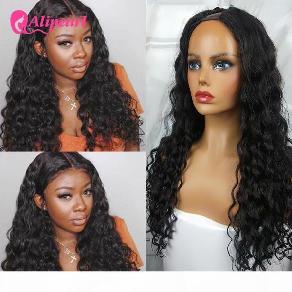

u part wig loose deep wave brazilian human hair wig for black women 180 250 density remy hair glueless u shape alipearl, Black;brown