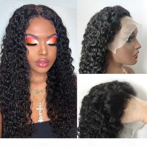 

afro kinky jerry curly front 360 full lace human hair wig natural black long curly brazilian hair lace wig for women, Black;brown