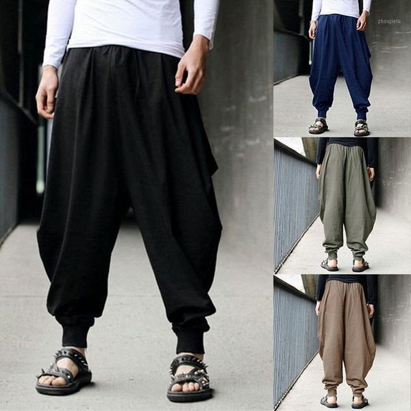 

new wide-leg hip hop pants men pleated solid casual pants fashion men joggers drawstring harem loose summer trousers1, Black