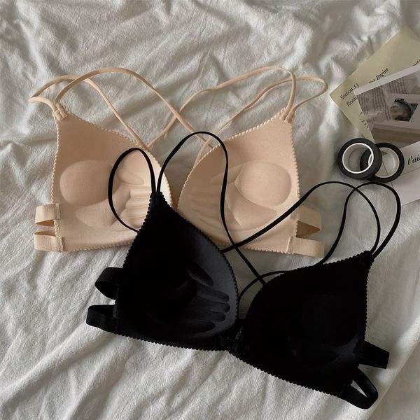

french back cross front button gathered girl bra trace no steel ring hold small chest underwear