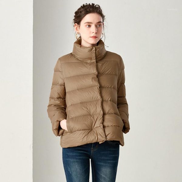 

women navy/creamy-white/dark gray ultra light down jacket 95% jackets long sleeve warm slim coat parka female solid outwear1, Black