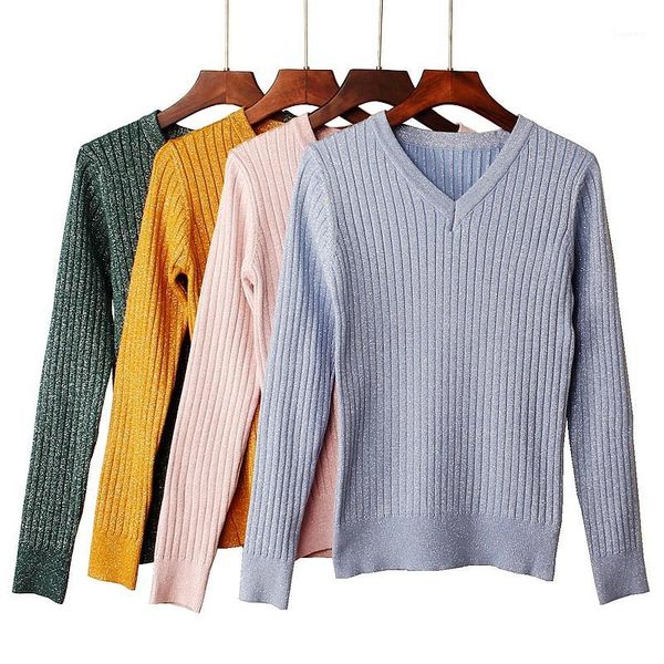 

thick glitter women pullover sweater ribbed knitted slim fit female jumper autumn winter v-neck ladies sweater1, White;black